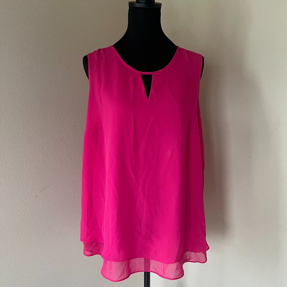 Violet & Claire Keyhole Neck Layered Sleeveless Shell Blouse - 1X - Pink